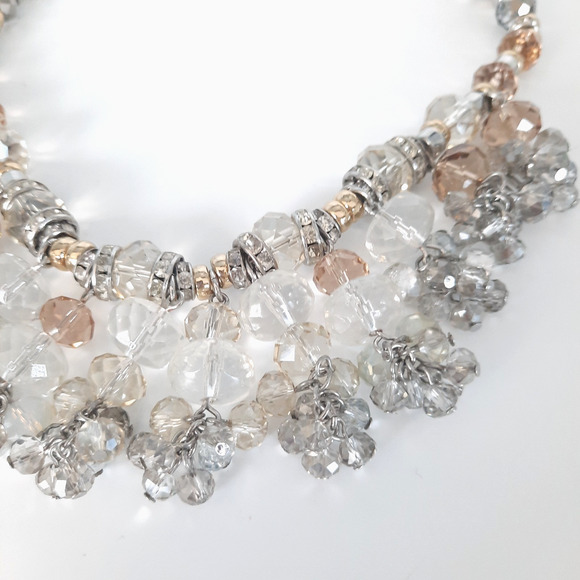 TALBOTS Crystal Bead Cluster Silver Tone Elegant Necklace 17" + 3" Glam Sparkle - Picture 2 of 6